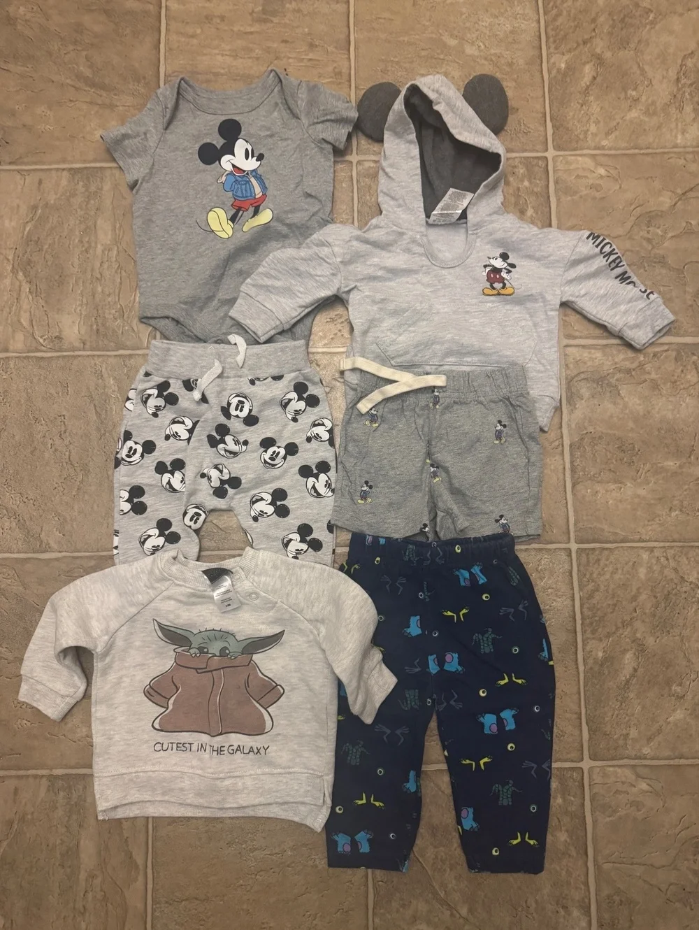 Disney Star Wars Baby Clothes Bundle 3-6M Mickey Monsters Inc 6 Pc Unisex Lot
